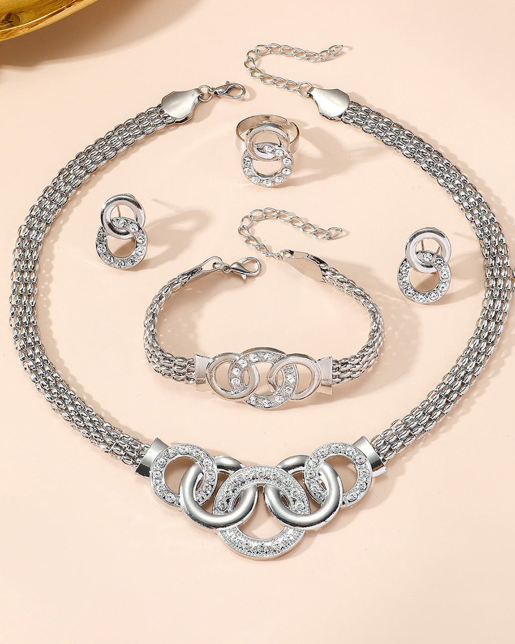 Rhinestone Cross Ring Jewelry 5-Piece Set