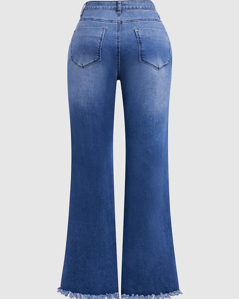 High-Stretch Embroidered Flared Jeans