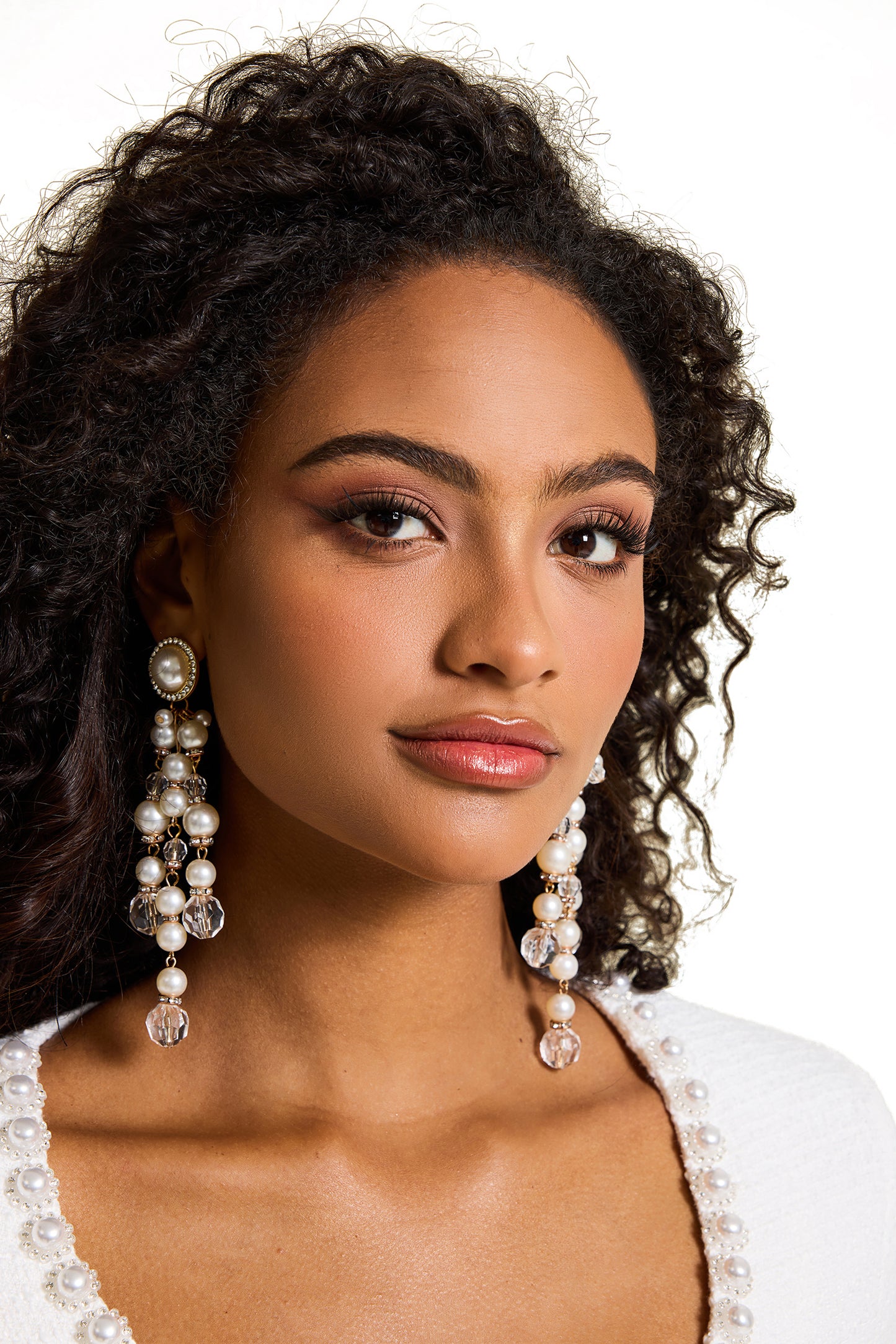 Faux Pearl Crystal Drop Earrings