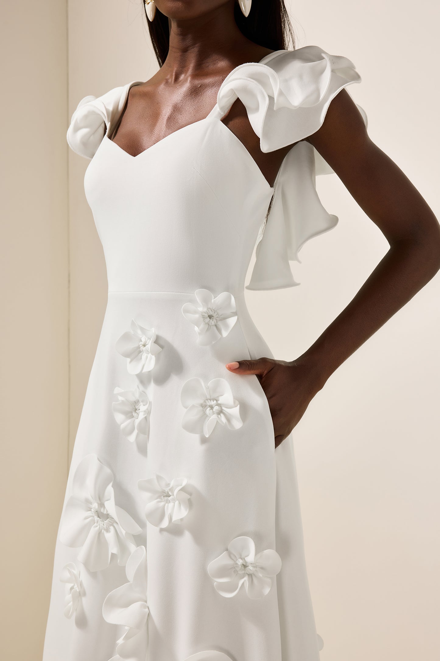 3D Flower Frill Sleeveless Maxi Dress