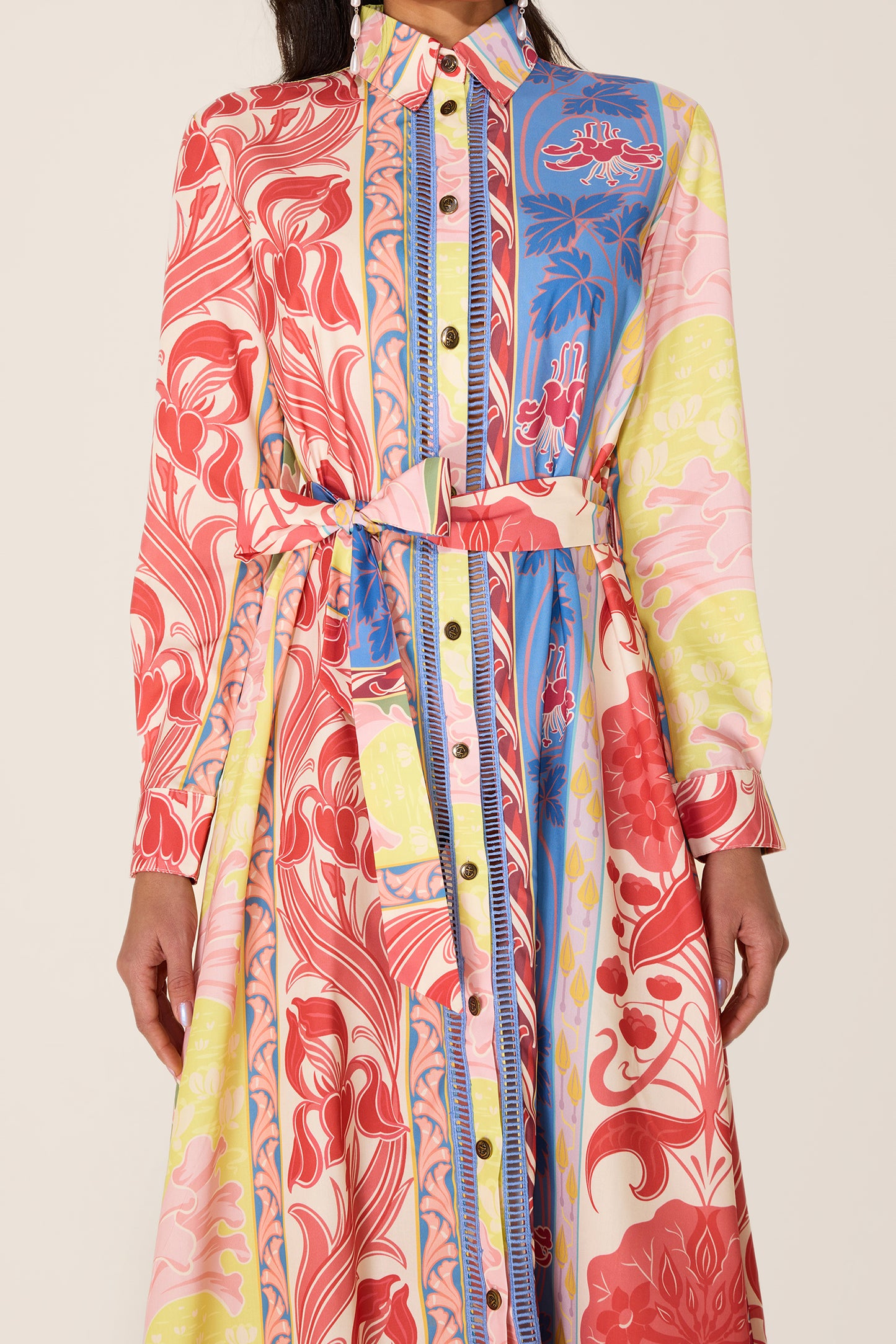 Botanical Print Long Sleeve Midi Dress