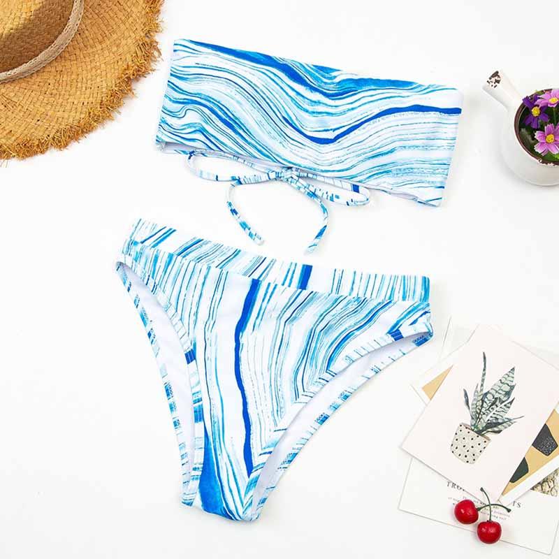 Two-Piece Gradient Stripe Tube Top High Waist Bikini