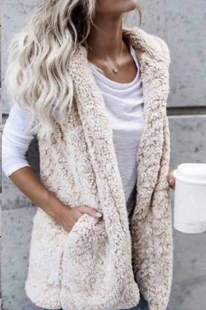 Hooded Thin Solid Plush Coat With Pocket