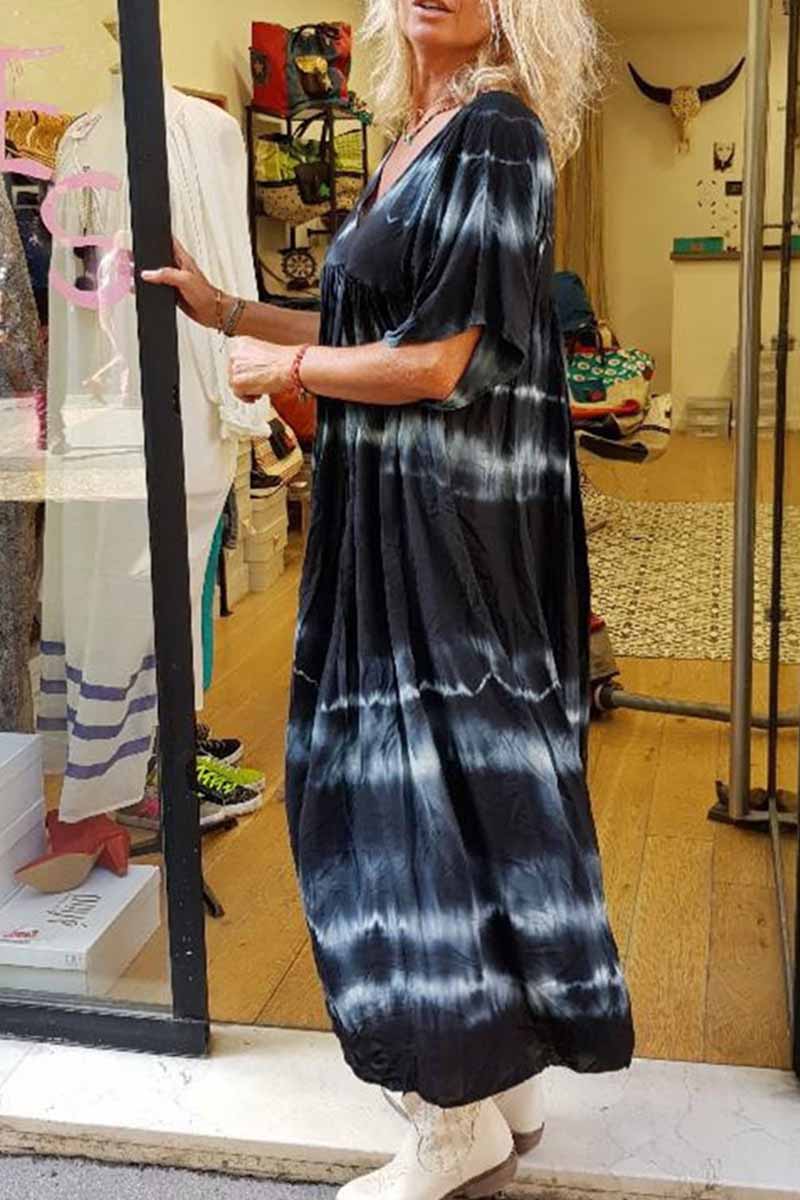 Printed Tie-dye V-neck Casual Maxi Dress