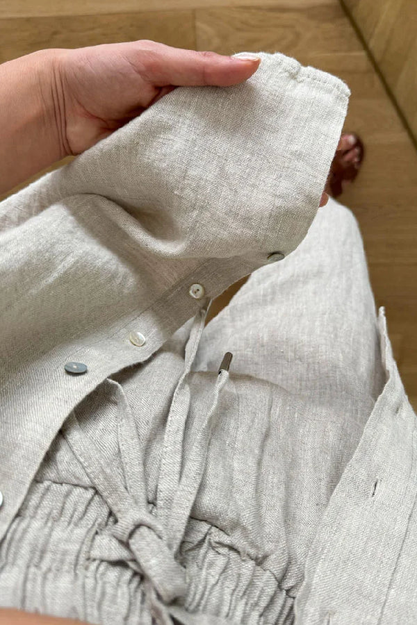 Casual Cotton Linen Shirt \u0026 Cropped Pants Two-Piece Set