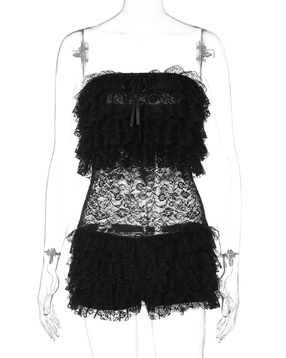 Mesh Lace Tube Top Jumpsuit