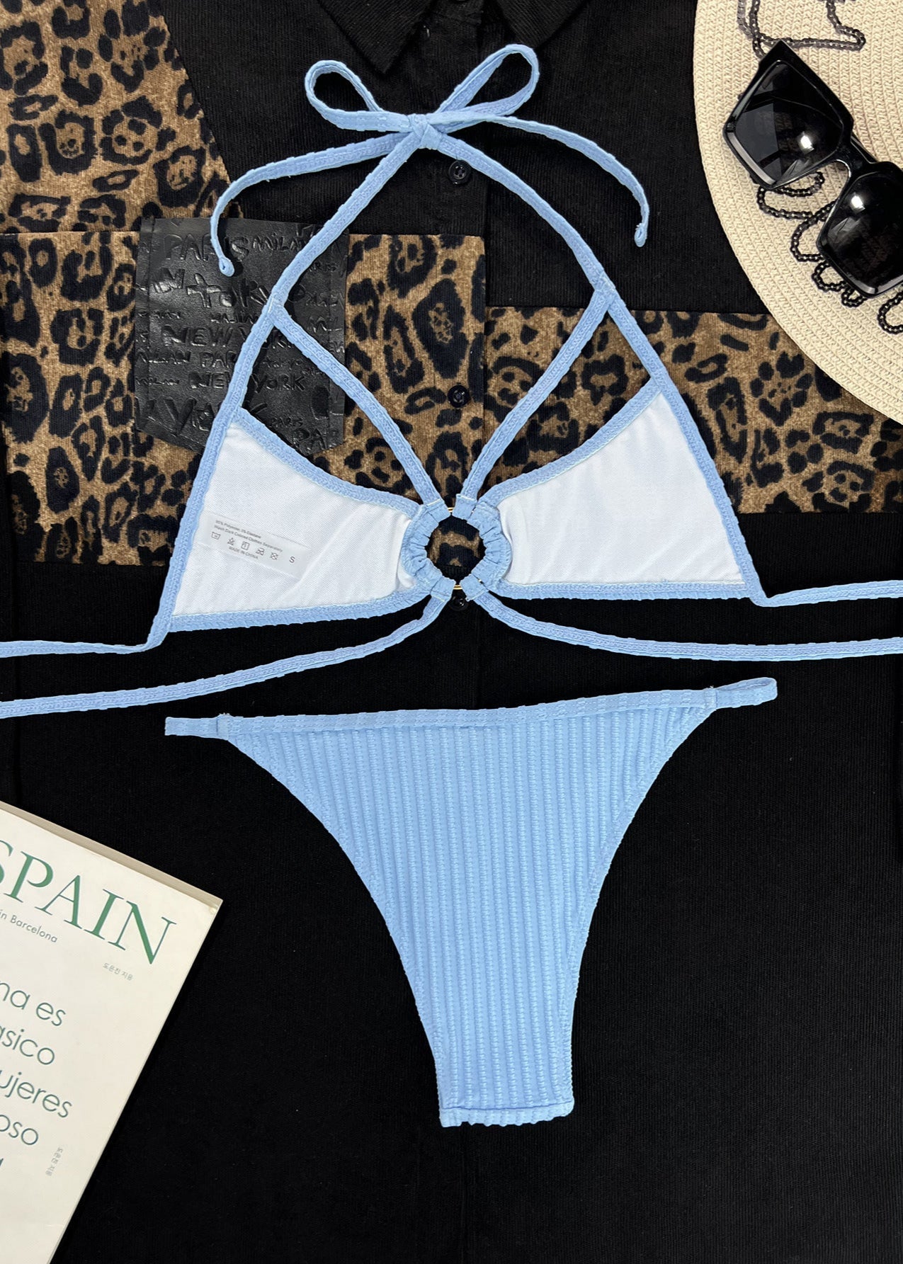 Azure Ribbed Two-Piece Swimsuit