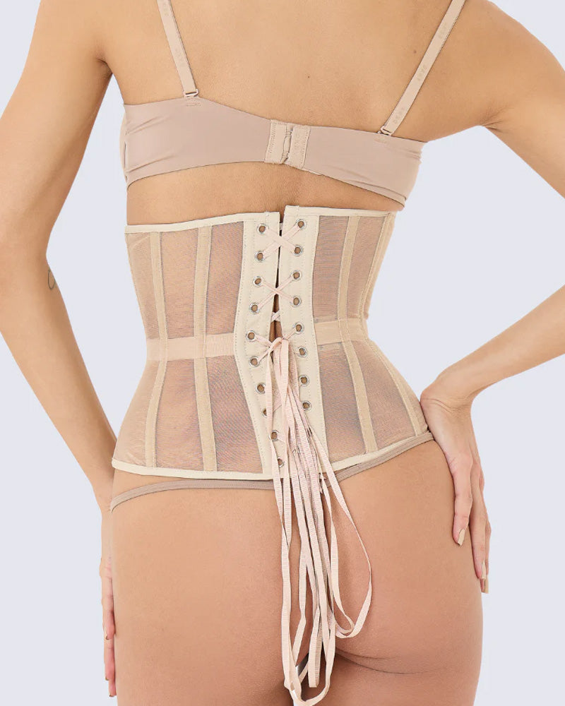 Sexy Mesh Lace-up Corset Without Bra