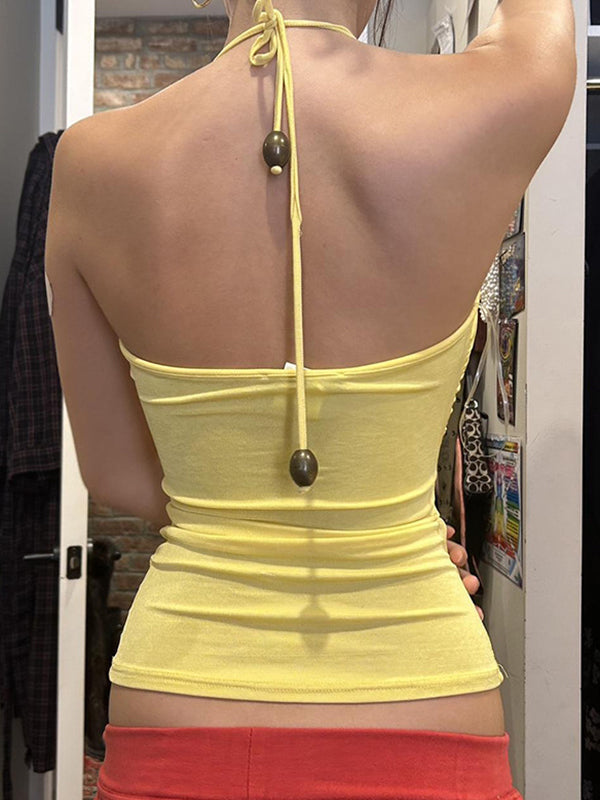 Yellow Holiday Style Neck Tie Sexy Halter Vest