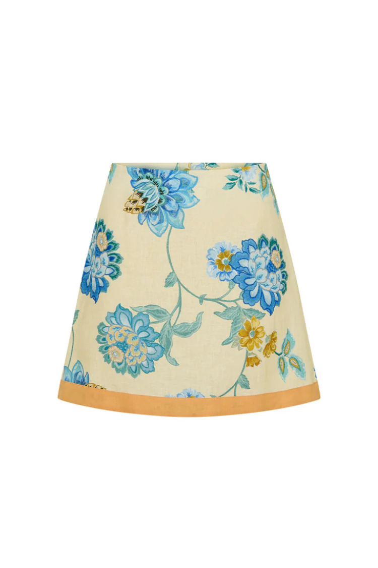 Giselle Linen Blend Floral Print Short Sleeve Shirt and Zipper Mini Skirt Set