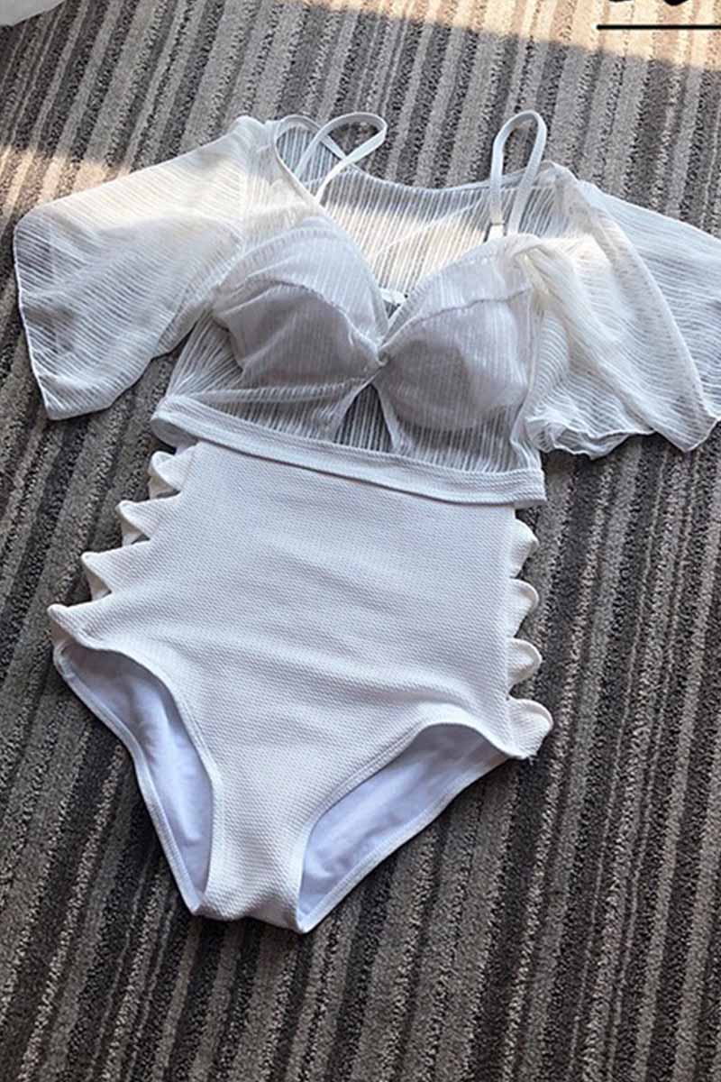 White Sexy Hollow Cover Belly Swimwears