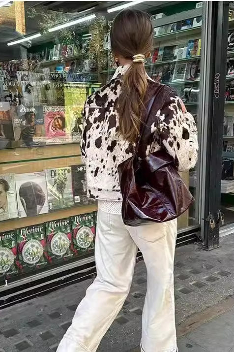 Casual Printed Shirt Collar Coat