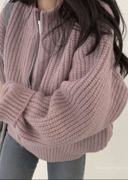 Cozy Zip-Up Chunky Knit Cardigan - Oversized Ribbed Sweater Jacket