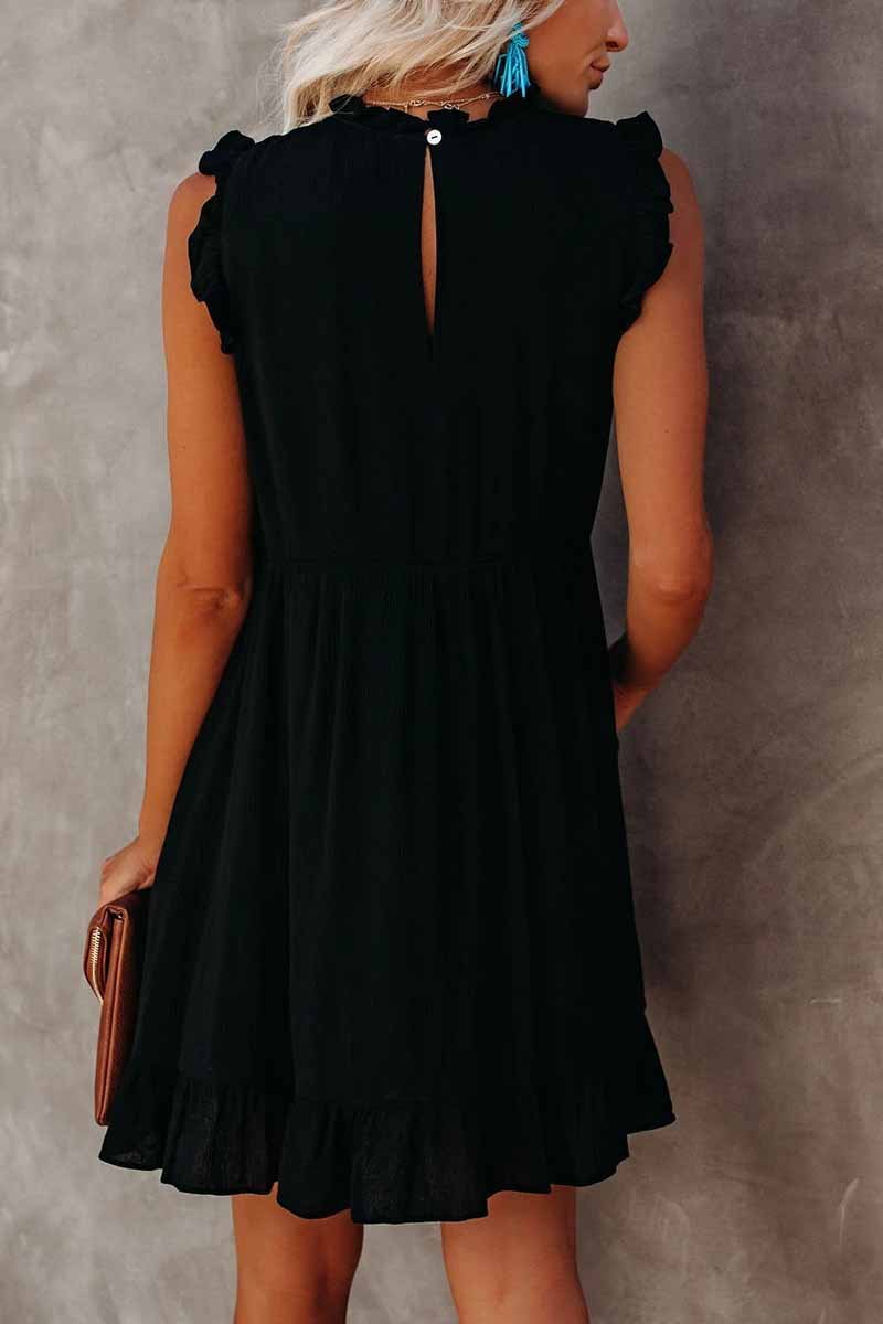 Solid Color Ruffled Waist Mini Dress