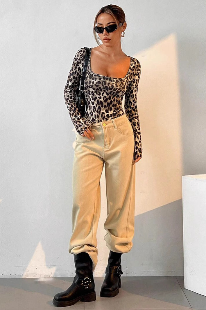 Square Neck Leopard Blouse