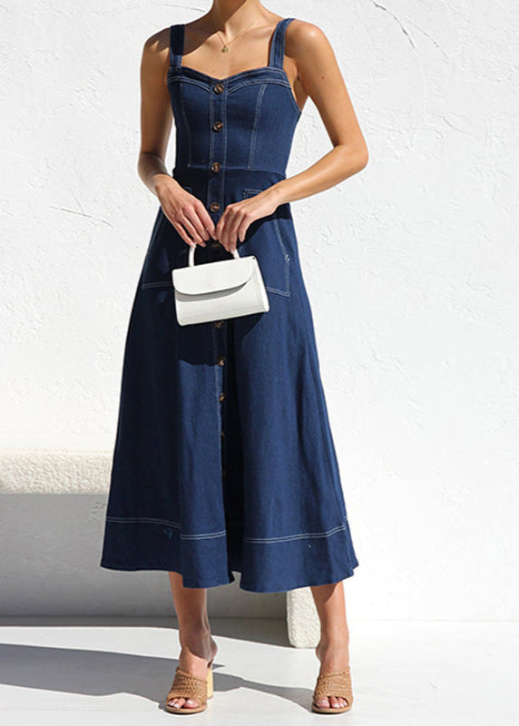 Santorini Indigo - Denim Button-Down Midi Dress