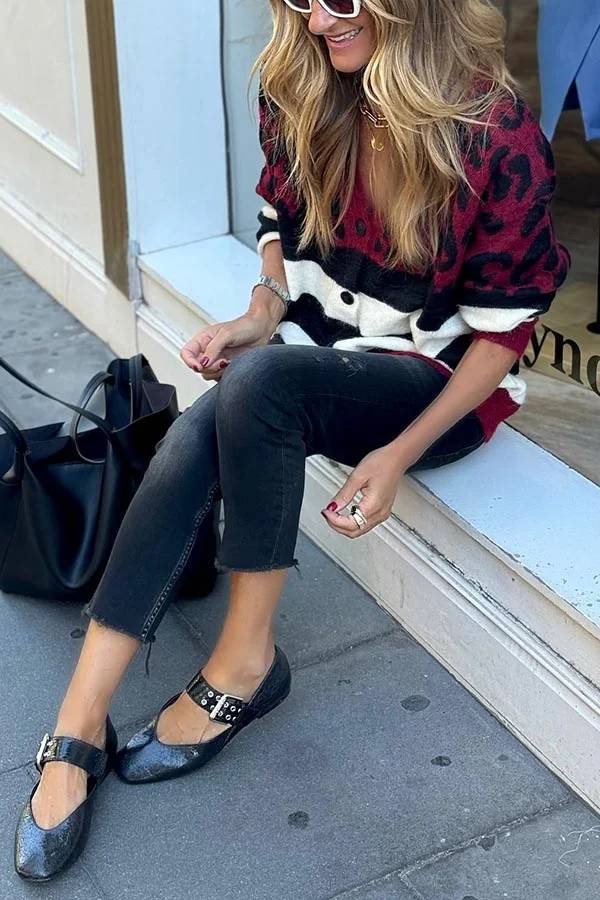 Cárdigan holgado con botones y bloques de color de leopardo de punto Stay Close