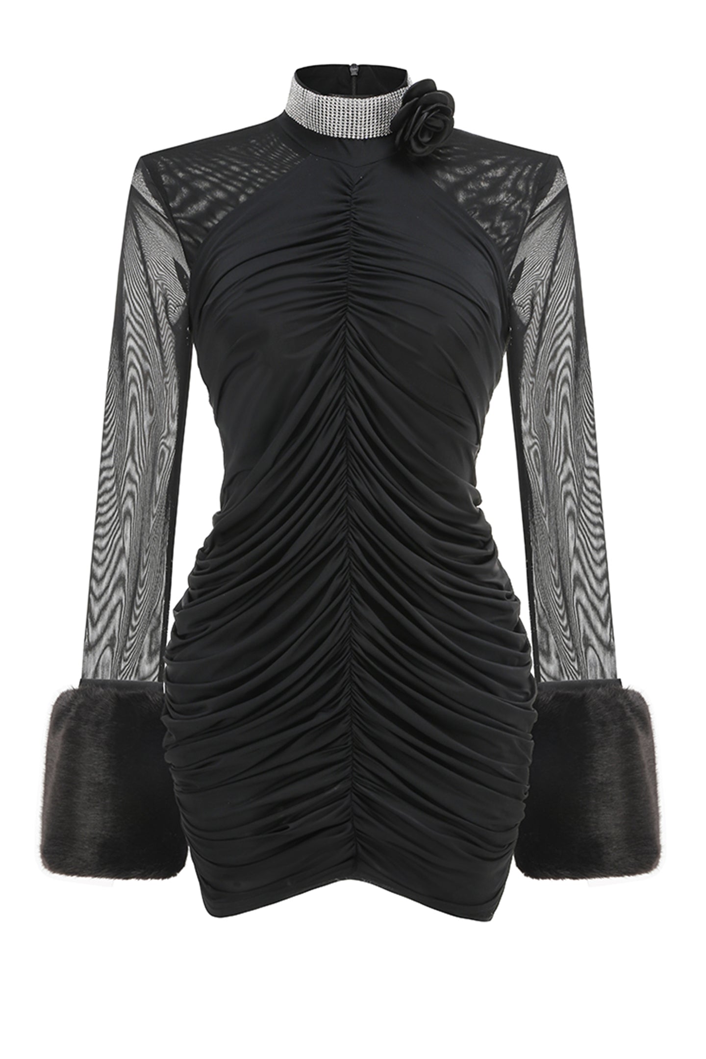 Minivestido fruncido con detalle de piel sintética de Audrey