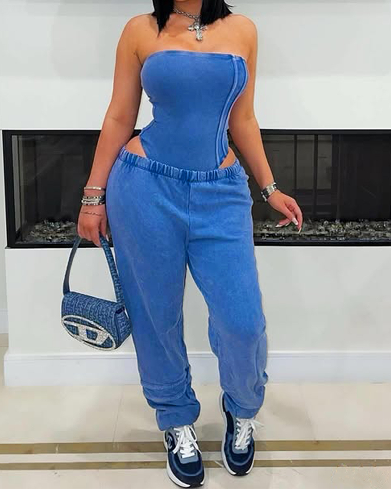 Tubetop Slim-Fit Bodysuit With Loose-Fitting Pants