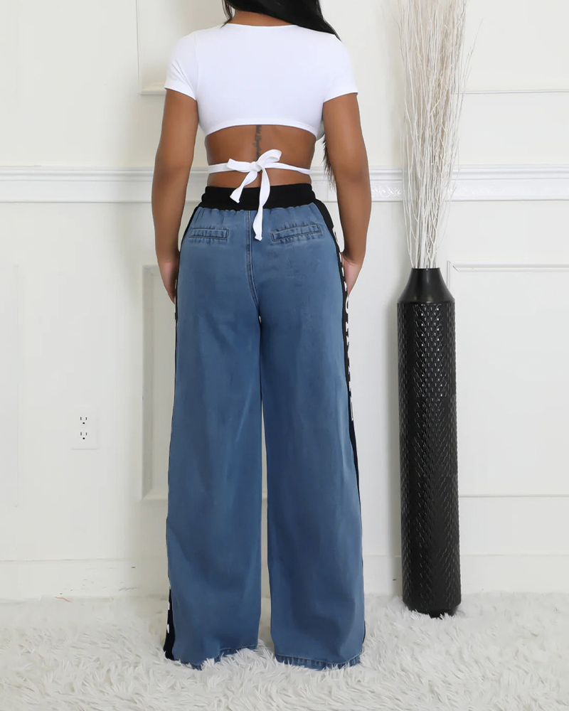 Lettering Colorblock Jeans