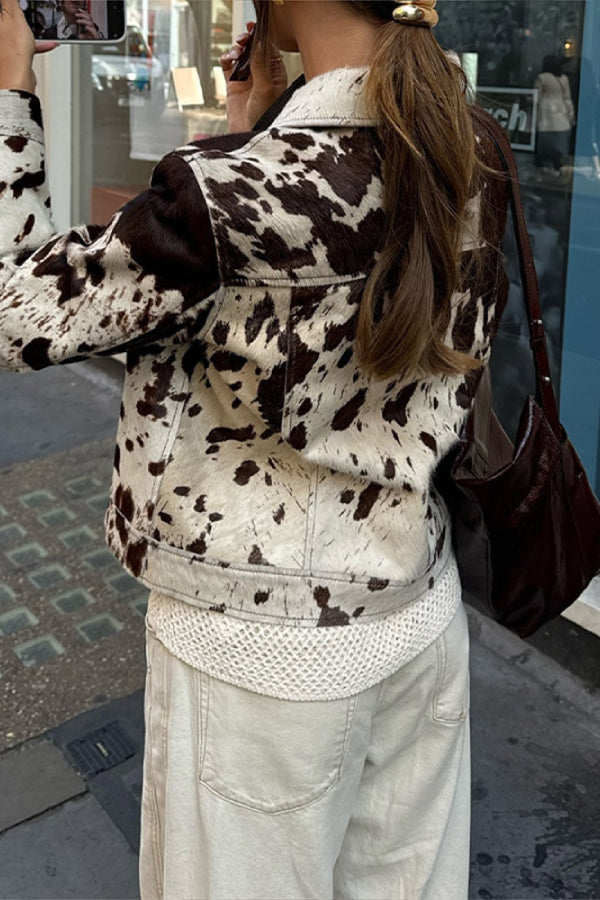 Chaqueta estilo camisa informal con solapa y estampado cómodo para mujer