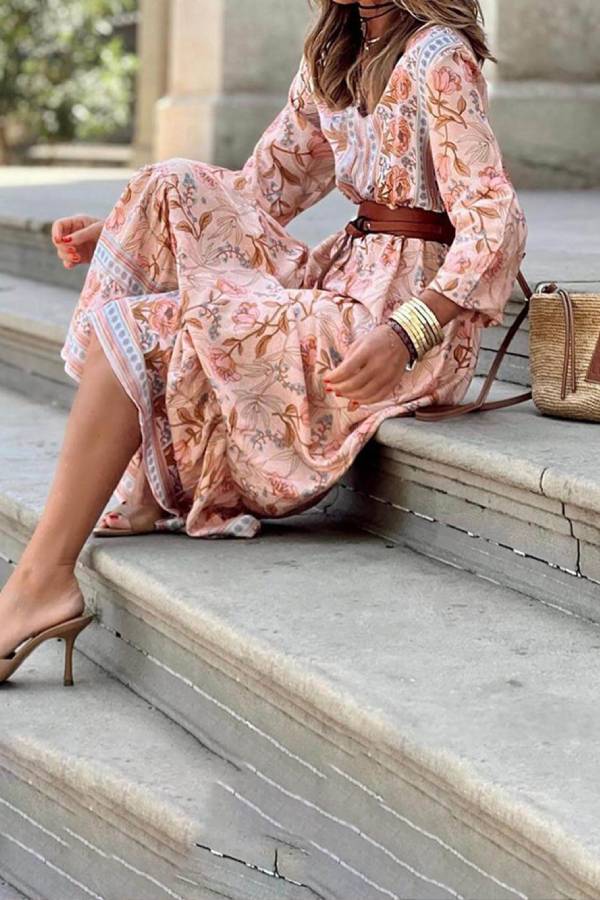 Bohemian Floral Print Maxi Dress