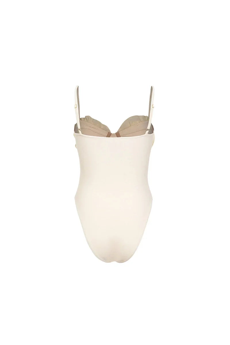 Floral Appliqué Solid One-Piece Swimsuit