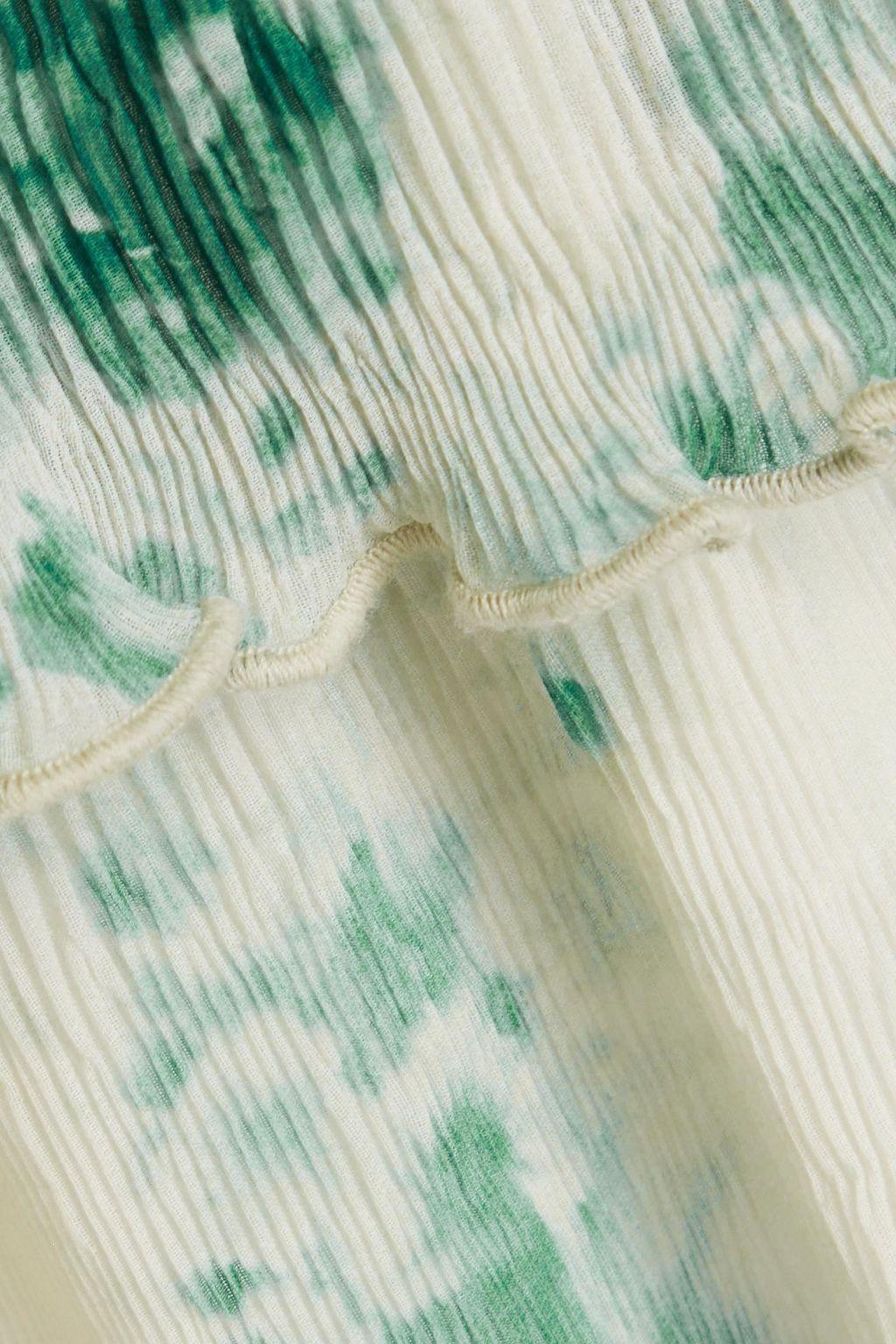 Vestido midi con volantes, cuello cuadrado y estampado abstracto