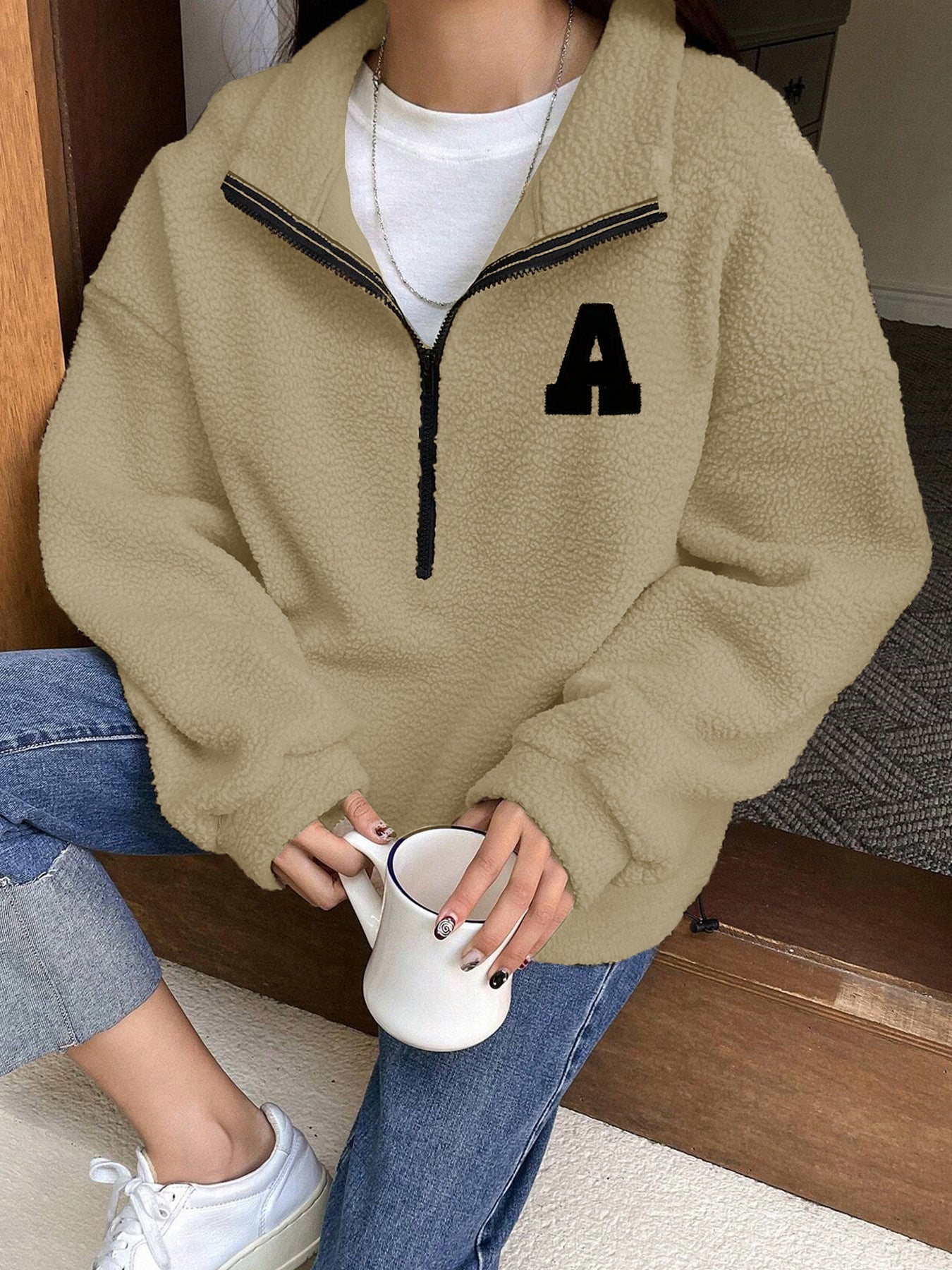 Sweatshirt Polar Fleece Autumn Winter Loose Long Sleeve Sweatershirt Half Zipper