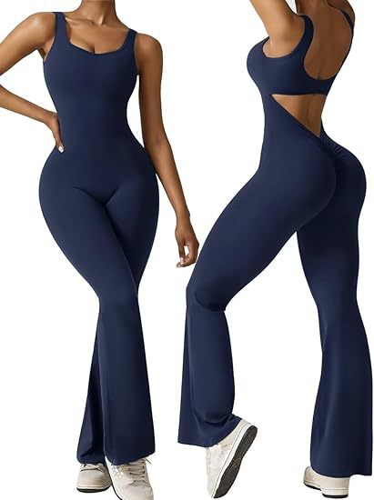 Women Sleeveless Flared Jumpsuit Sexy Backless Vest Tight Hip Lifting Yoga Jumpsuit