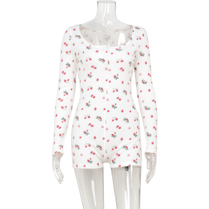 Mono informal de primavera para el hogar con estampado floral, cuello cuadrado y manga larga