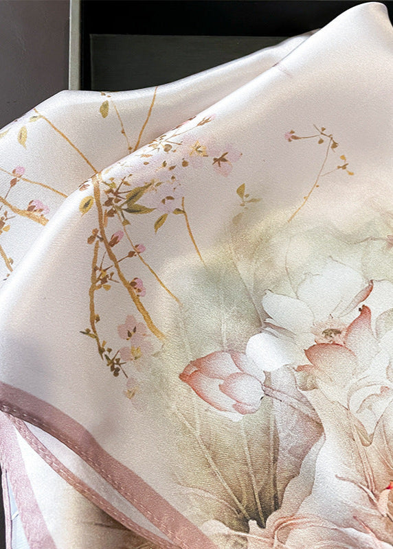 Lotus Veil - Floral Satin Square Scarf