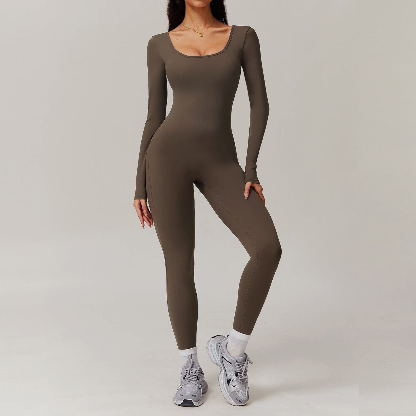 Beauty Back Nude Feel Long Sleeve Yoga Jumpsuit Slim Fit Running Fitness Sports One Piece Tights