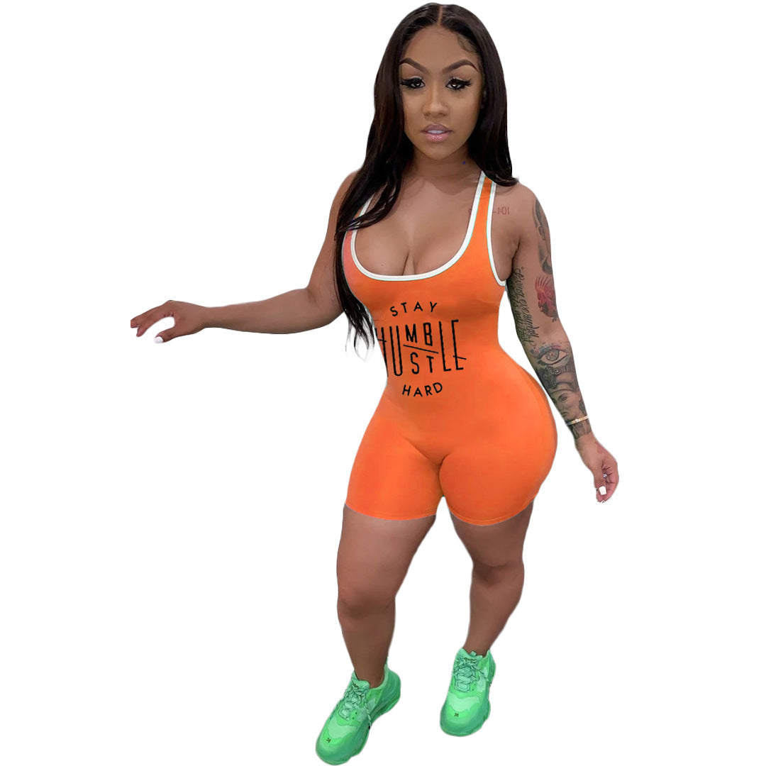 Women Clothing Short Summer Letter Graphic Printing Casual Sports Nightclub Uniforms Romper