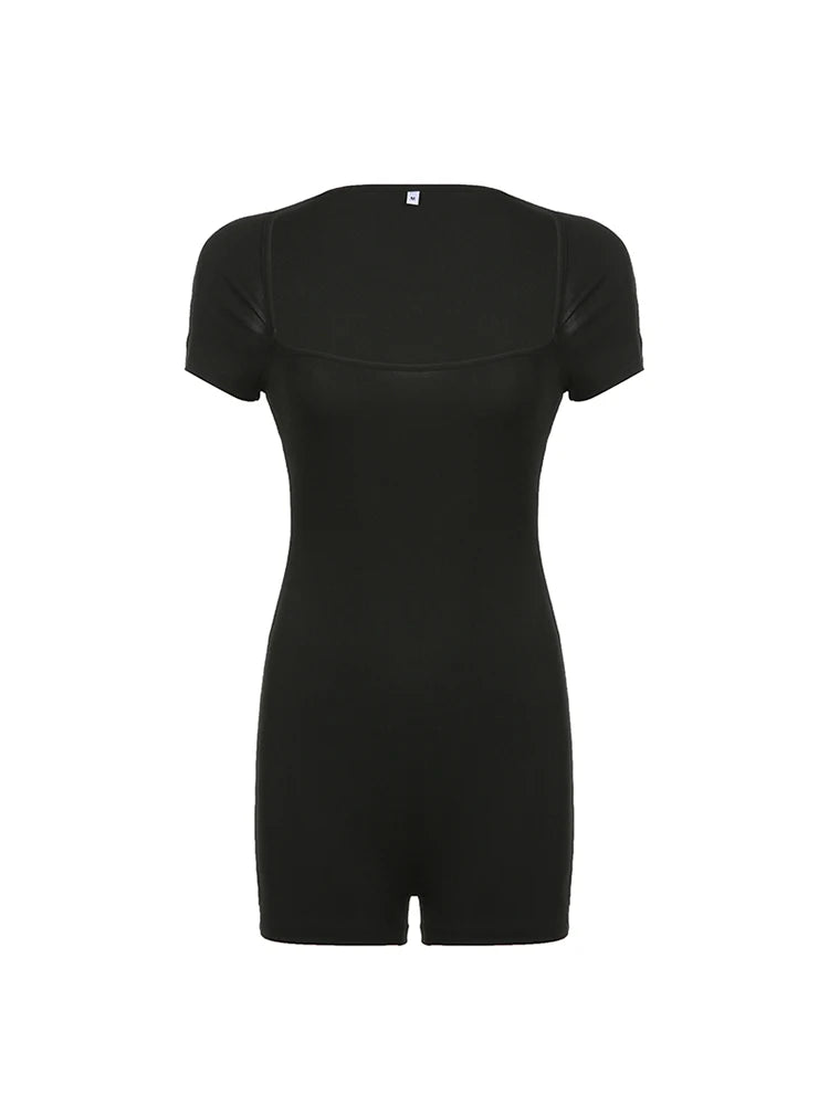 Mono ajustado de manga corta con cuello cuadrado y espalda descubierta para mujer