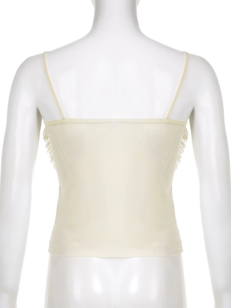 Camisola de tirantes fina con volantes y retazos para mujer, estilo Y2K, estilo veraniego, estilo urbano, sexy, de los años 2000