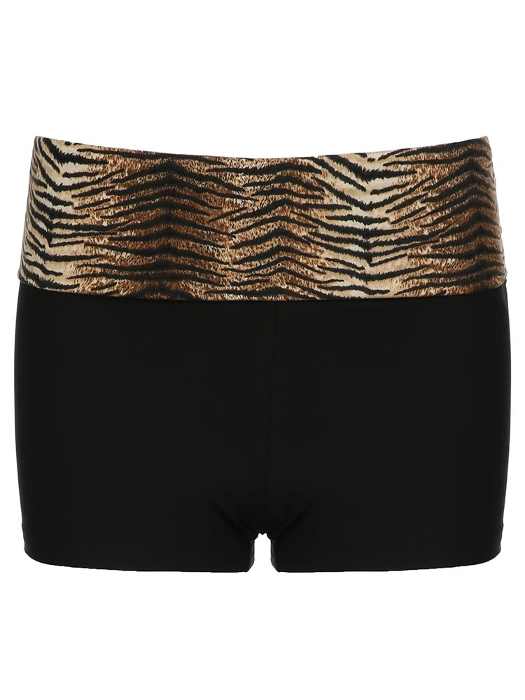 Contrast Animal Stripe Waist Slim Black Shorts For Women Summer Fashion Skinny Sexy Hot Short Pants Rave Baddie Outfits
