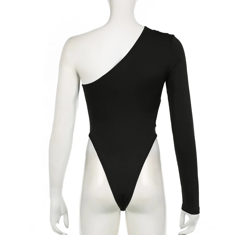 Body de mujer con un hombro descubierto y abertura, sexy, sin espalda, a la moda, elegante, para otoño, para fiesta, rave, body para mujer, tops