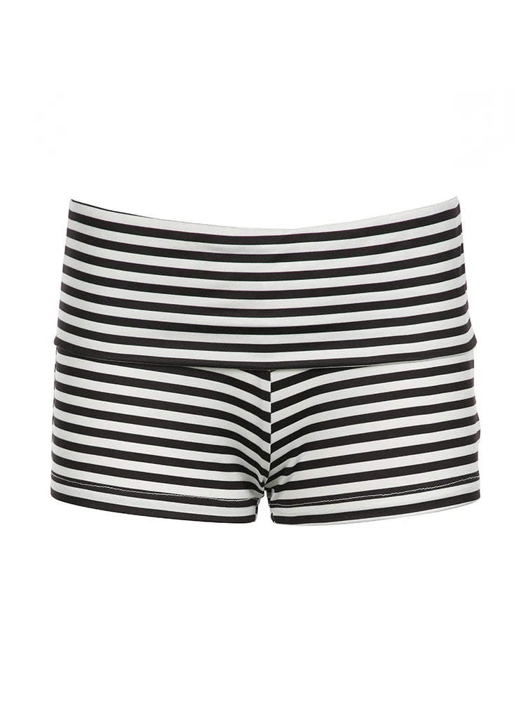 Black White Stripe Slim Shorts For Women Low Waist Summer Booty Short Pants Cute Simple Fashion Vacation Outfits