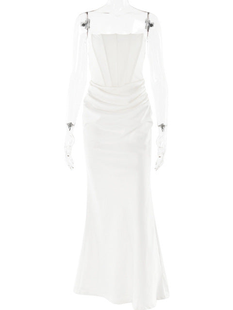 Summer New Waist Strapless Line Neck Long Dress Women Sexy Spicy Girl Elegant Backless Bodycon Party Club Evening Dress