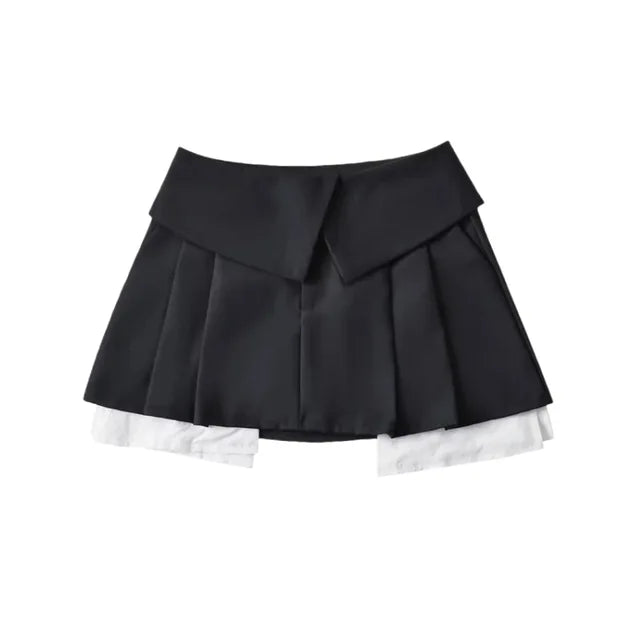 2025 New Mini Skirt For Women High Waist Gray Pleated Skirt A-Line Turn-Down Shorts Y2k Skirt With Pockets Streetwear