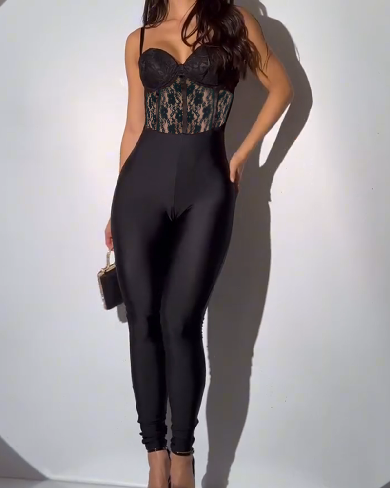 Sexy Lace Backless Suspender Jumpsuit