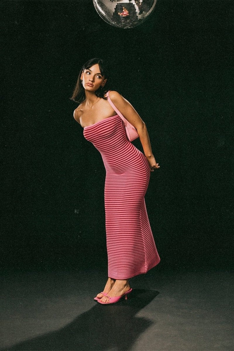 Vestido largo de punto a rayas sin mangas Adela