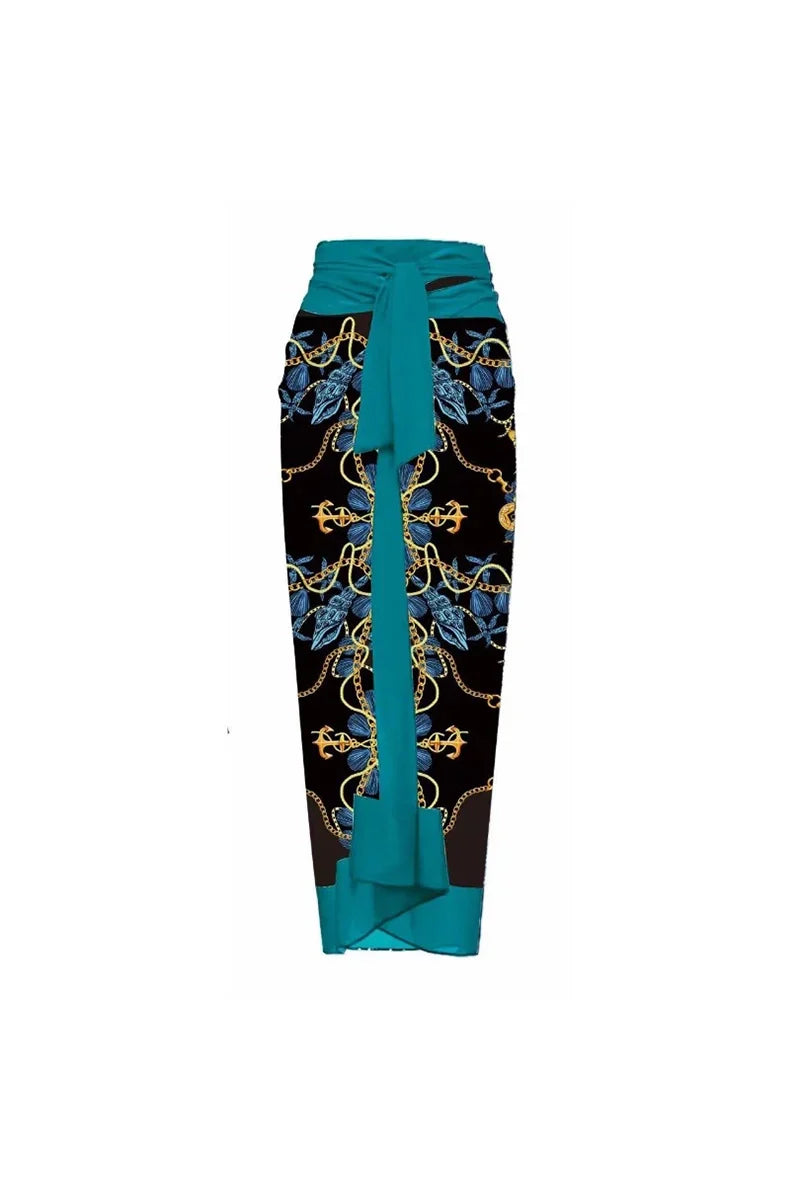 3D Blue Floral Print One-Piece Swimwears