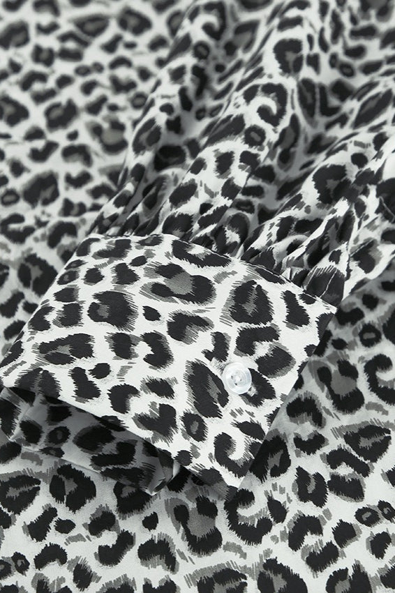 Cotton Leopard Print Turn Down Collar Blouse