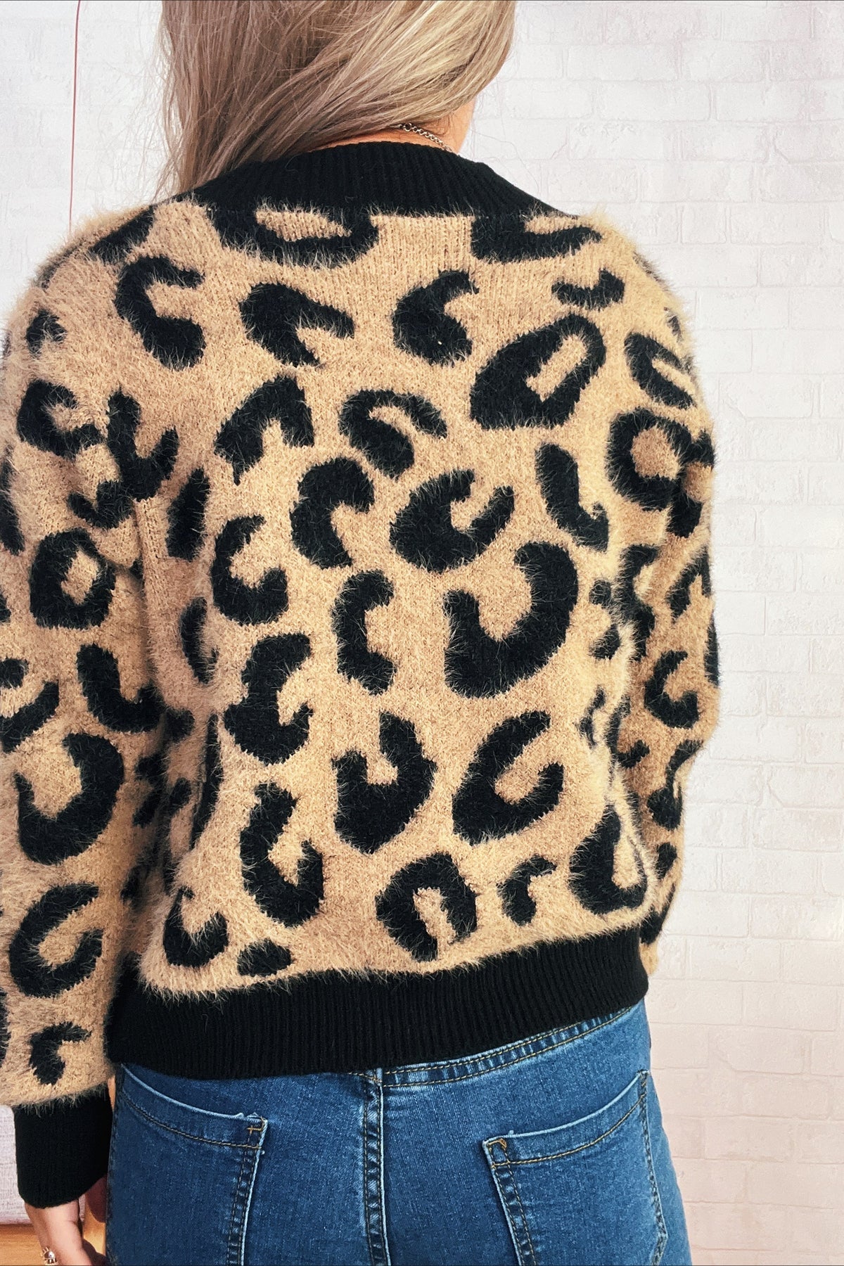 Cropped Animal Print Knit Cardigan