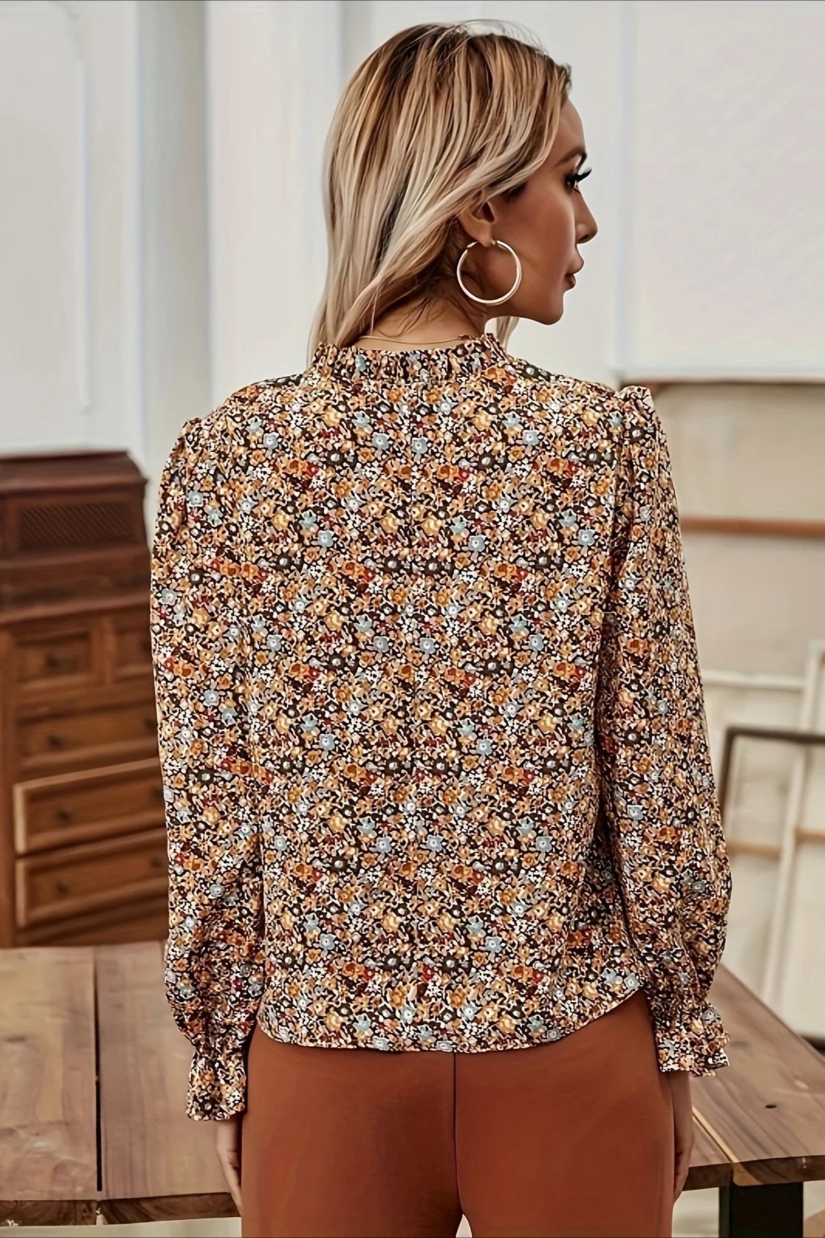 Sheer Floral V-Neck Casual Blouse