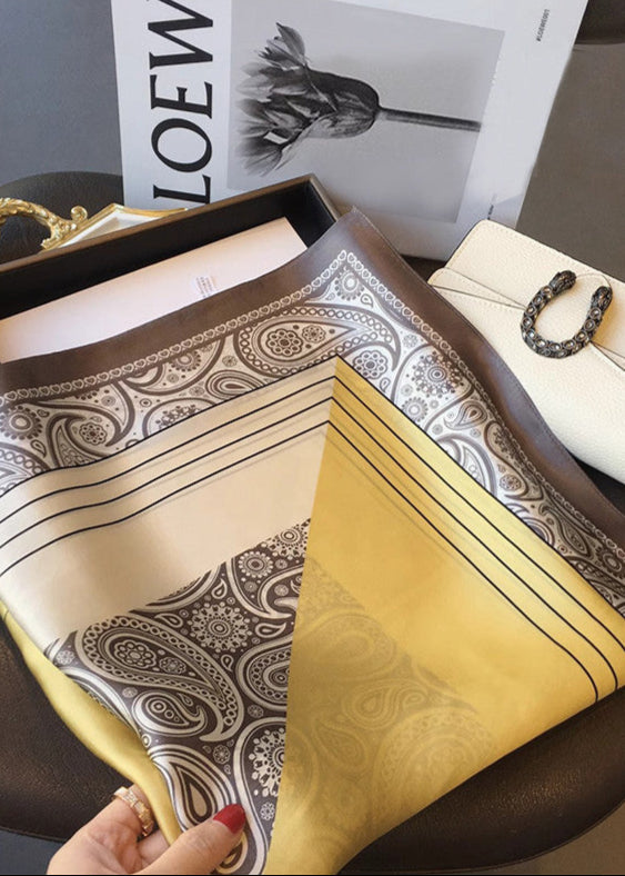Savannah Print Satin Square Scarf – Golden Paisley 70×70cm