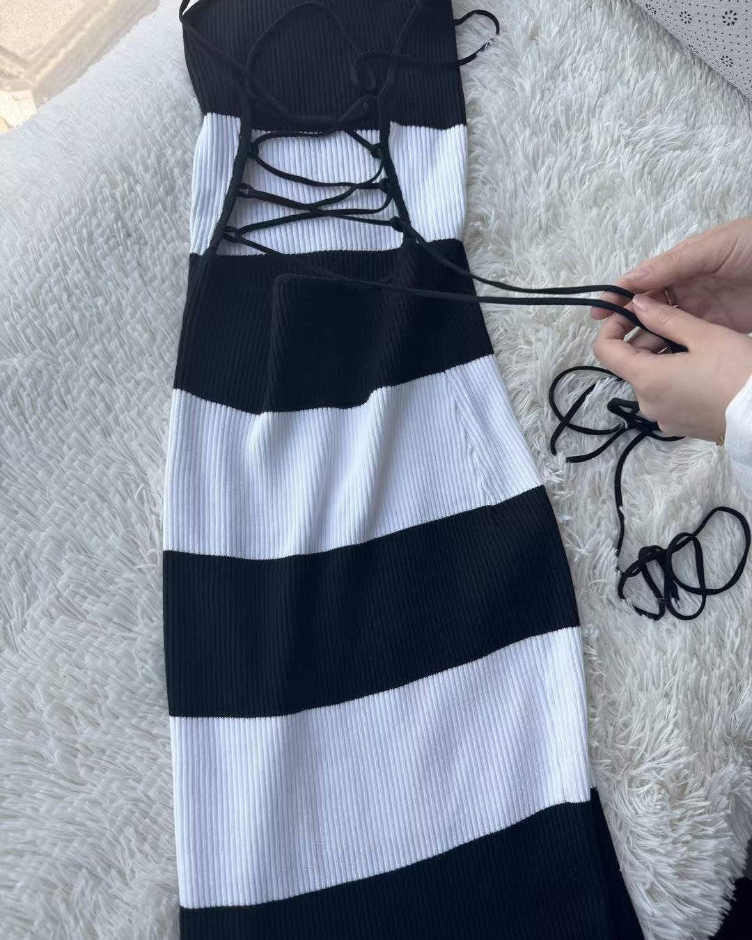 Striped Sexy Backpack Hip Jumpsuit Bodycon Dress(Flash Sale)