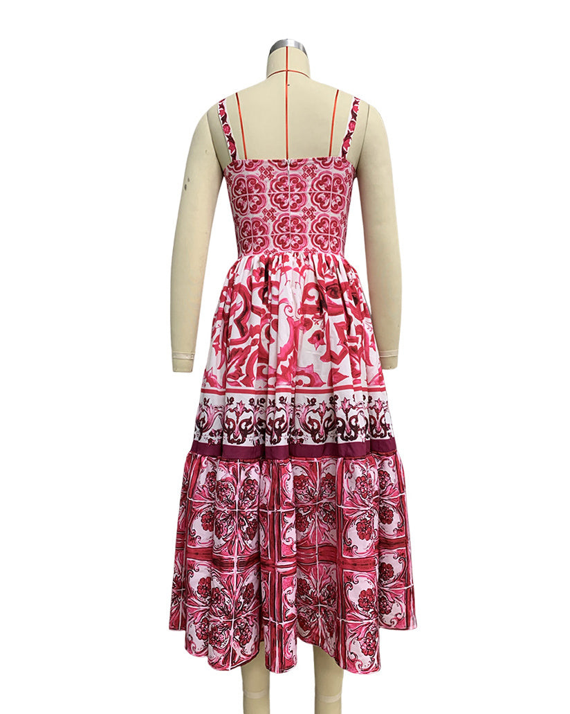 Swing Mid-Length Printed Suspender Dress